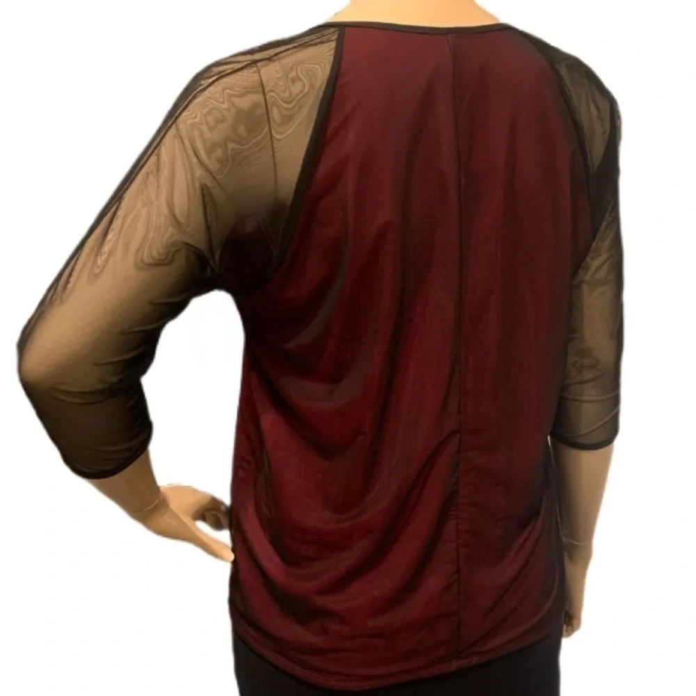 IGIGI Festival Top Plus Size 22 Black Lace on Red Blouse, 3/4 Raglan Sleeves NEW - Picture 4 of 11